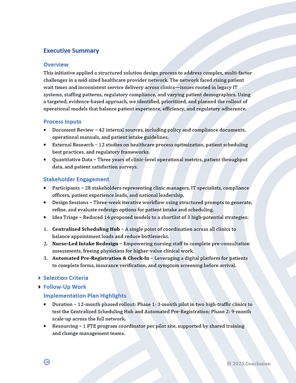 Sample workflow report generated by Conclusion