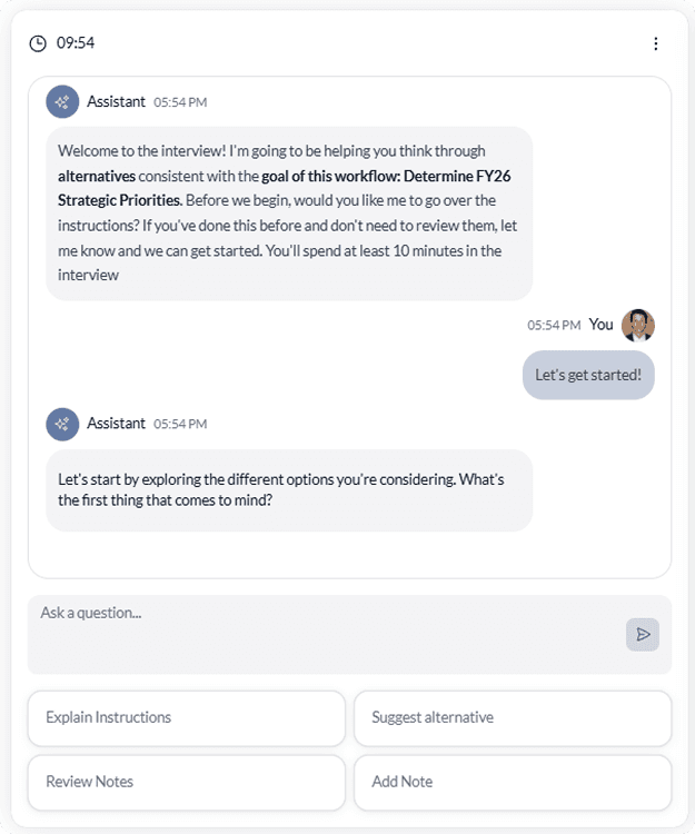 Automated discovery interview conducted by Conclusion